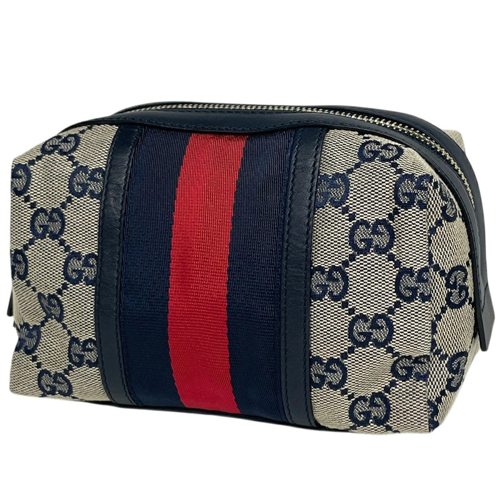 Gucci GG Pouch Clutch Sherry Web canvas Beige Cream Navy Blue